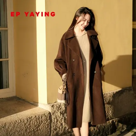 EP雅莹高端系列 咖色绵羊毛廓形毛呢大衣 商场同款8402A商品大图