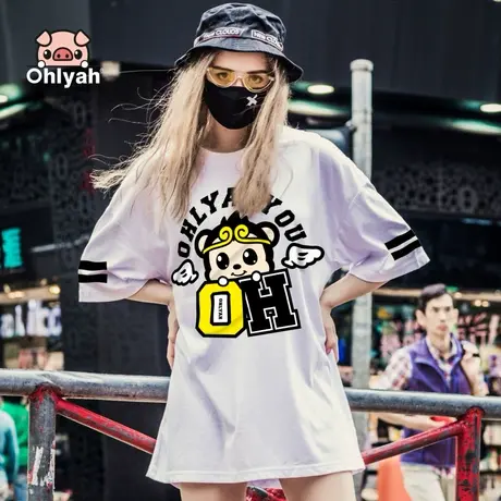 Ohlyah品牌港风t恤女短袖ins潮印花大板宽松半袖上衣白色学生胖mm商品大图