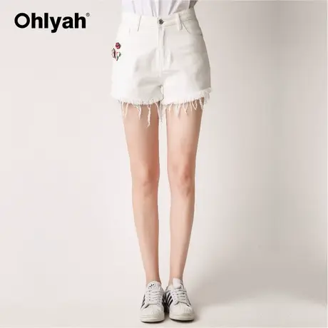 Ohlyah品牌白色牛仔短裤2023韩版女装夏新款宽松显瘦磨毛边直筒潮商品大图