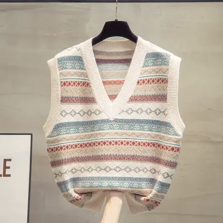 v领毛衣坎肩女2023秋装新款宽松马夹外穿上衣外搭针织马甲背心潮图片