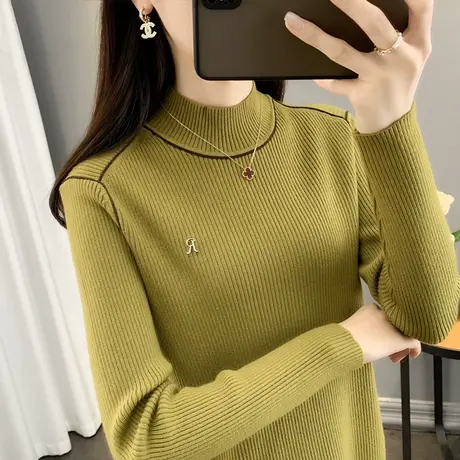 半高领毛衣女打底衫2023秋冬新款套头修身内搭上衣加厚长袖针织衫商品大图