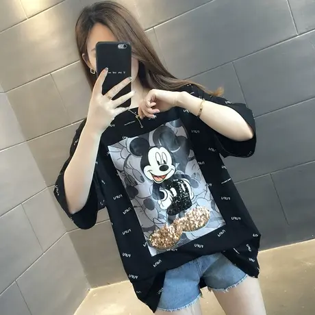 纯棉短袖T恤女装宽松2023年新款秋季洋气中长款设计感打底衫爆款商品大图