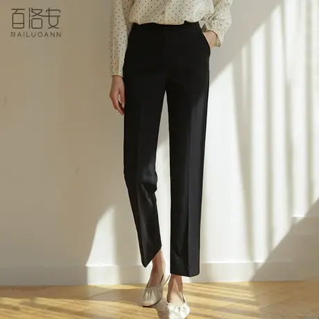 百洛安通勤职业铅笔裤女百搭小脚裤春夏新款高腰纯色九分裤烟管裤图片
