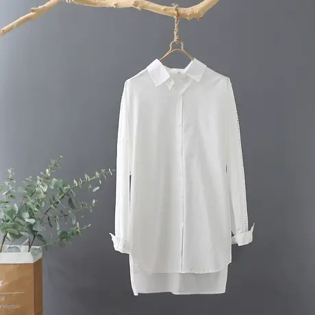 中长款白衬衫女韩范长袖镂空宽松纯色上衣2023年春季新款打底衫商品大图