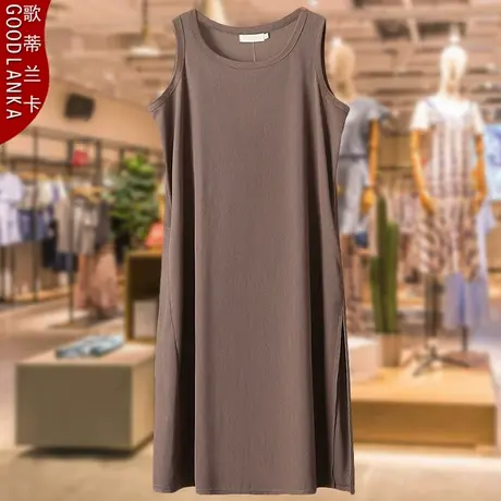 中年妈妈夏季新款薄款背心裙子洋气时尚大码女装中长螺纹棉连衣裙商品大图