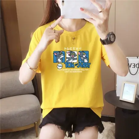 港风短袖女潮ins宽松韩版t恤夏季2023新款学生设计感小众半袖上衣图片