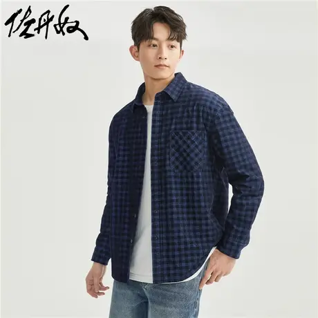 佐丹奴衬衫男装纯棉灯芯绒梭织格子口袋长袖休闲衬衫 18043601商品大图