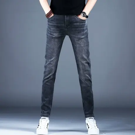 2023秋冬男士高端牛仔裤男款灰色修身弹力小脚裤子男潮流潮牌休闲商品大图