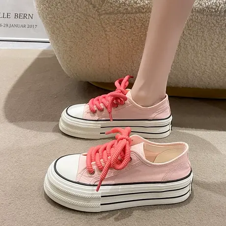 2023夏季新款休闲百搭轻薄透气厚底小白鞋女增高学生帆布鞋女板鞋商品大图