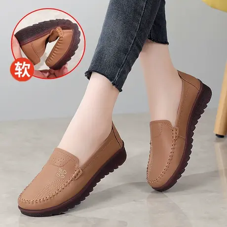 妈妈单鞋女春季真皮休闲鞋软皮软底中老年老北京皮鞋大码41豆豆鞋图片