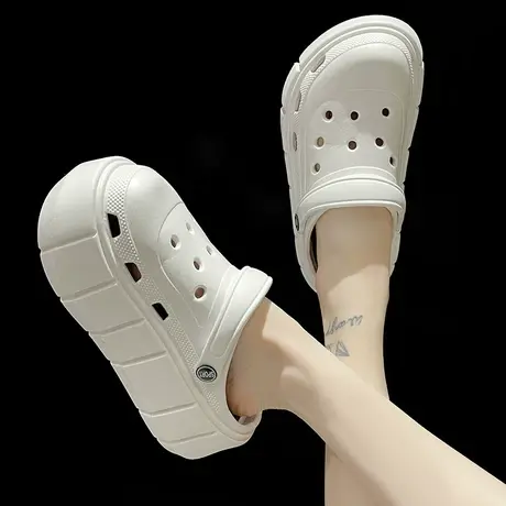 厚底沙滩增高洞洞鞋女ins潮夏季时尚松糕防滑两穿凉鞋包头半拖鞋商品大图