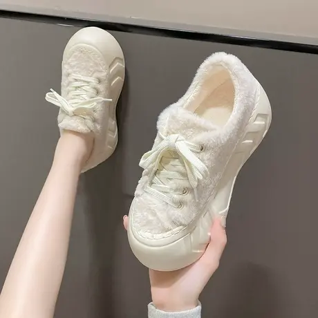 奶呼呼毛毛鞋女冬外穿2023新款增高德训鞋厚底加绒小白鞋孕妇棉鞋图片