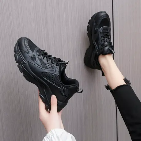全黑色网面运动鞋女42大码41一43高级感老爹鞋超轻软底工作鞋春秋商品大图