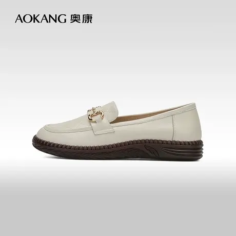 【门店发货】奥康女鞋 春秋季真皮妈妈鞋防滑平底休闲女鞋图片