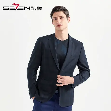 柒牌男装新款休闲西装商务时尚男士格子西服外套百搭青年单西图片
