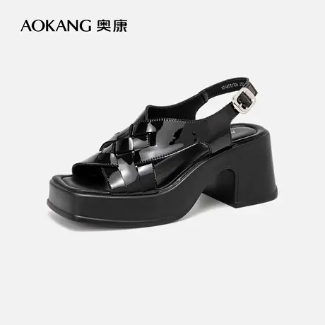 奥康女鞋 2024夏季新款法式编织时尚鱼嘴凉鞋复古百搭时装女凉鞋图片