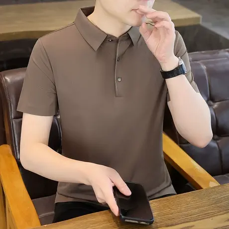 冰丝速干polo衫男士短袖夏季薄款高端无痕纯色T恤半袖翻领上衣服商品大图