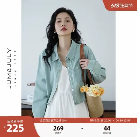 嘉茱莉2025春季新款美式复古牛仔外套女休闲外套小个子短款上衣图片