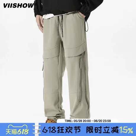 VIISHOW潮牌美式机能风纯色直筒运动裤男女复古宽松潮流百搭长裤商品大图
