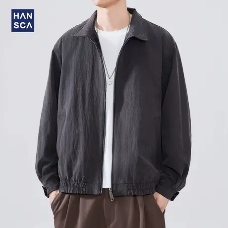 hansca双面穿莱赛尔天丝翻领夹克男2025新款春季格纹宽松休闲外套图片