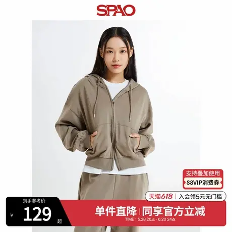 SPAO韩国同款秋冬女士简约时尚连帽卫衣外套开衫SPMZE37G01商品大图