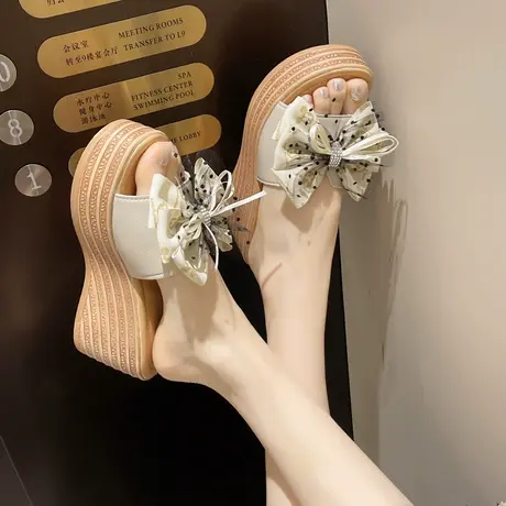 小个子仙女风增高跟拖鞋女夏外穿舒适厚底坡跟凉鞋2025新款一字拖商品大图