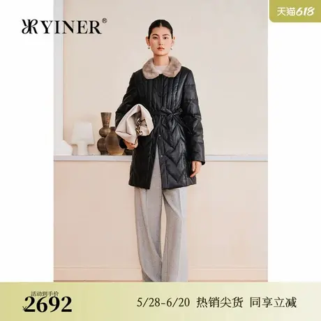 YINER音儿专选2025春季新款水貂毛翻领绵羊皮一手长真皮羽绒服商品大图