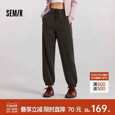 [商场同款]森马休闲裤女软糯雪尼尔束脚卫裤2024冬季新款加绒长裤商品大图