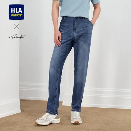 HLA/海澜之家轻商务时尚系列牛仔裤25春夏新款中腰直筒刺绣裤子男商品大图