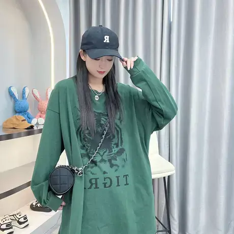 早秋虎头印花长袖卫衣女2023新款宽松休闲遮肉显瘦时尚百搭上衣潮商品大图
