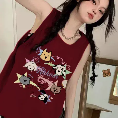 纯棉辣妹吊带运动坎肩背心无袖t恤女夏外穿高级感宽松篮球服上衣图片