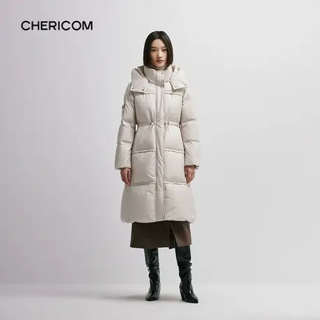 千仞岗女士过膝长款羽绒服法式抽绳收腰显瘦爆款小个子商品大图