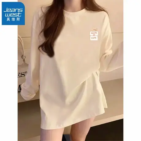 KMV真维斯春季圆领宽松女上衣内搭2025新款气质爆款纯棉长袖T恤商品大图
