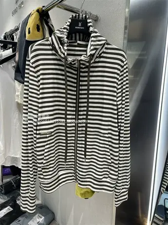 欧货春夏防晒衣女装2023夏装新款慵懒感经典条纹连帽外套百搭上衣商品大图