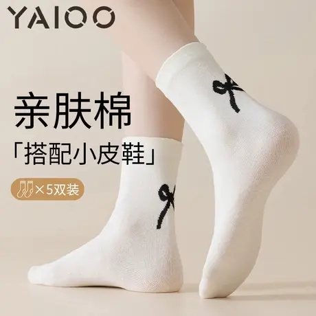 雅鹿袜子女中筒袜后跟蝴蝶结灰色春秋薄款白色堆堆袜学院风休闲袜商品大图