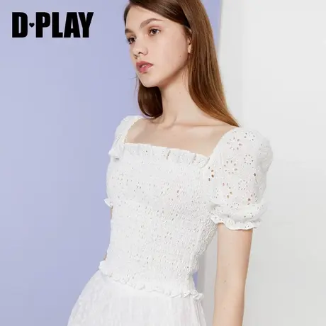 DPLAY德帕拉夏款衬衫方领白色泡泡袖上衣法式女修身显瘦短袖小衫商品大图