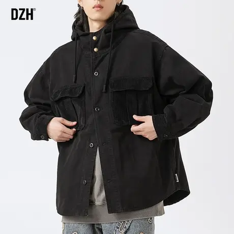 男生纯棉工装外套男春秋潮高级感痞帅男装2023新款连帽美式夹克衫商品大图