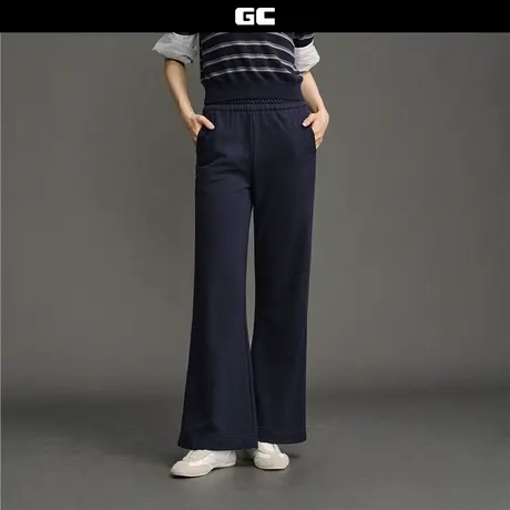 GC2025秋冬新款裤子女针织卫裤品牌刺绣松紧腰微喇休闲裤12416002商品大图