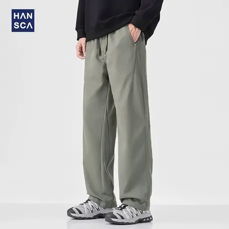 hansca直筒垂感休闲裤男春秋季户外高密防风宽松抽绳拼接百搭长裤商品大图