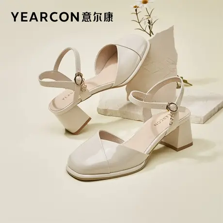 意尔康官方旗舰店女鞋时装凉鞋粗跟极简风夏季方头日常通勤百搭图片