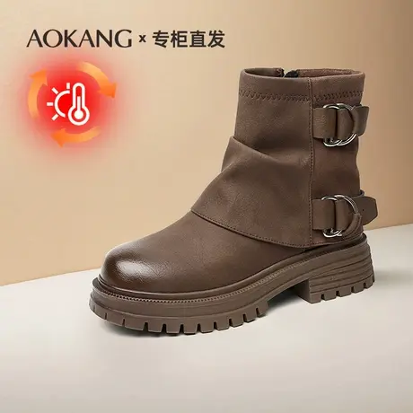 奥康2025新款加绒马丁靴美拉德短靴女士秋冬厚底堆堆骑士裤管靴潮图片