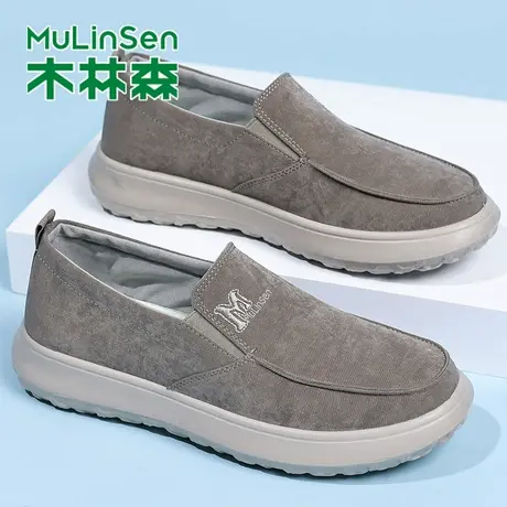 木林森男士布鞋一脚蹬套脚休闲透气驾车鞋大码老北京布鞋男懒人鞋商品大图