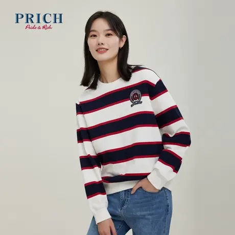 PRICH【直播专享】商场同款T恤衫新品新款宽松百搭海军风条纹卫衣商品大图