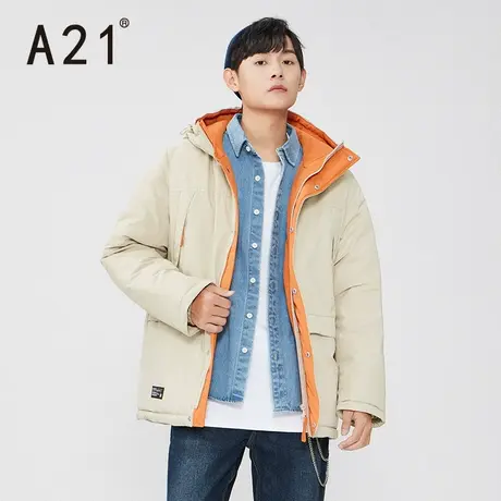 A21outlets冬季男装宽松连帽长袖夹棉外套 撞色加厚保暖男士棉衣图片
