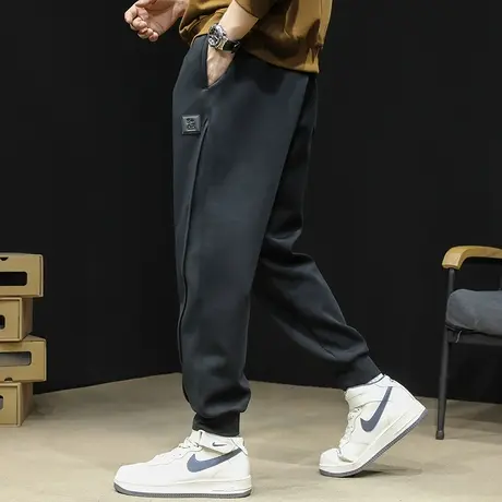 休闲运动裤男冬季2023新款束脚卫裤男士黑色裤子大码秋冬潮流百搭商品大图