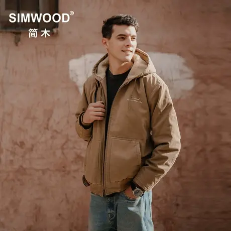 Simwood简木男装【超宽松版型】内里抓绒短款棉服休闲连帽外套男商品大图