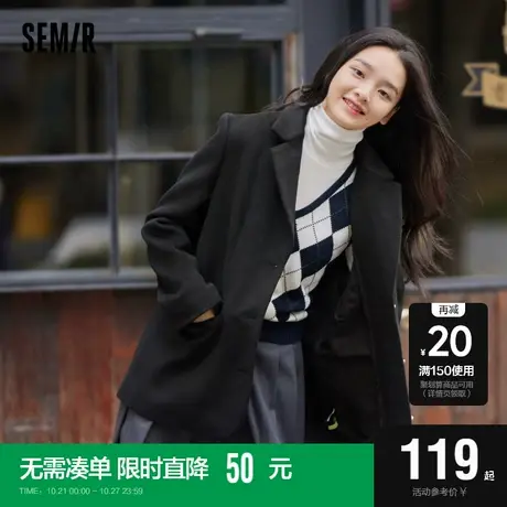 森马外套女抓绒休闲西服刺绣2022冬季新款宽松个性女士学院风西装商品大图