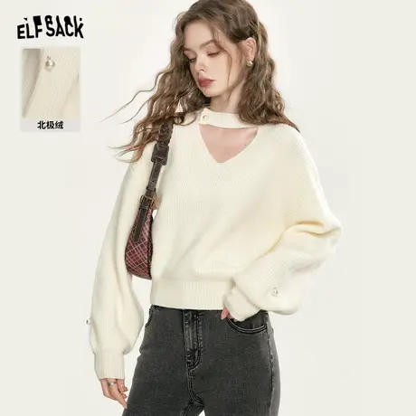 妖精的口袋镂空套头针织毛衣女2023秋冬新款小个子复古气质上衣潮商品大图