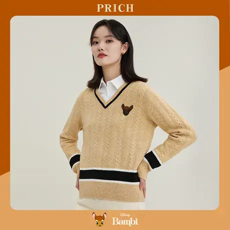 PRICH商场同款针织衫【小鹿斑比系列】新品秋冬新V领短款毛衣女商品大图