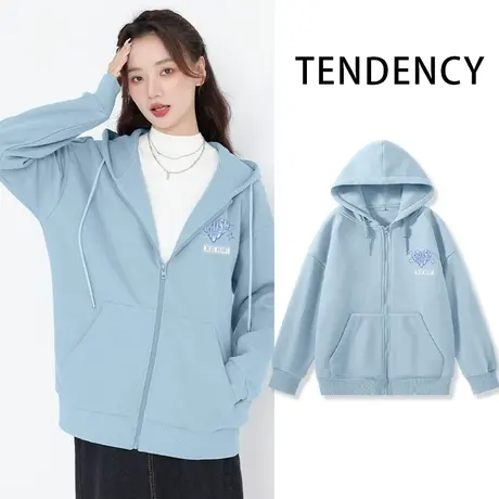 ZR真维斯卫衣2023新款女士春秋季蓝色连帽外套法式高级开衫女卫衣图片